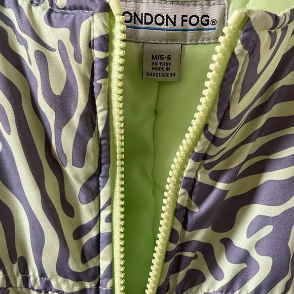 London Fog Lime Green Zebra Print Snow Ski Overall Bibs Girls size M 5/6 - Picture 5 of 6
